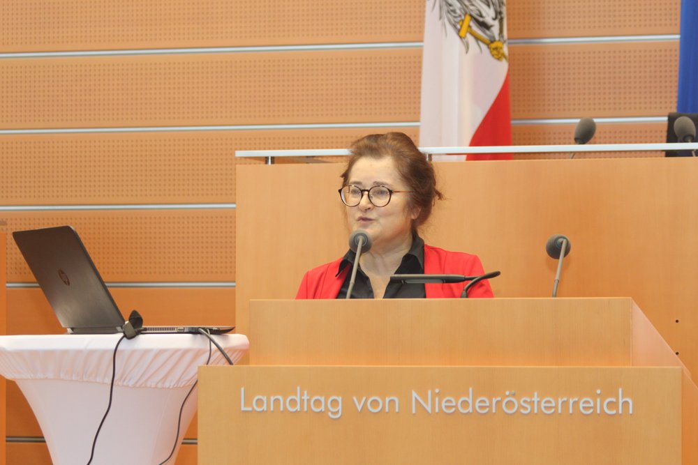 Mag. Martina Kuttig referierte bei der Fachtagung 2025 der NÖ ARGE für Pflege und Betreuung zum Titel „Mehr als ein Dach über dem Kopf – Wohnlichkeit fördert Gesundheit“.