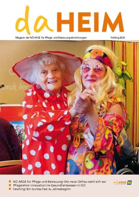 Das Titelbild der Frühjahrs-Ausgabe 2024 zeigt ein tanzendes Paar beim bunten Faschingsnachmittag im PBZ Wilhelmsburg; 